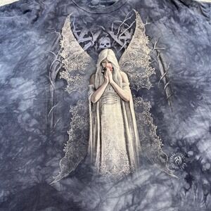 The Mountain Shirt Mens 3XL Gray Tie Dye Gothic Praying Angel Skull Ann Stokes